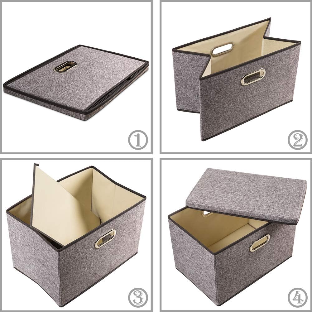 PRANDOM Large Collapsible Storage Bins - 3-Pack Linen/Cotton Blend Organizers for Home & Office (17.7"x11.8"x11.8")