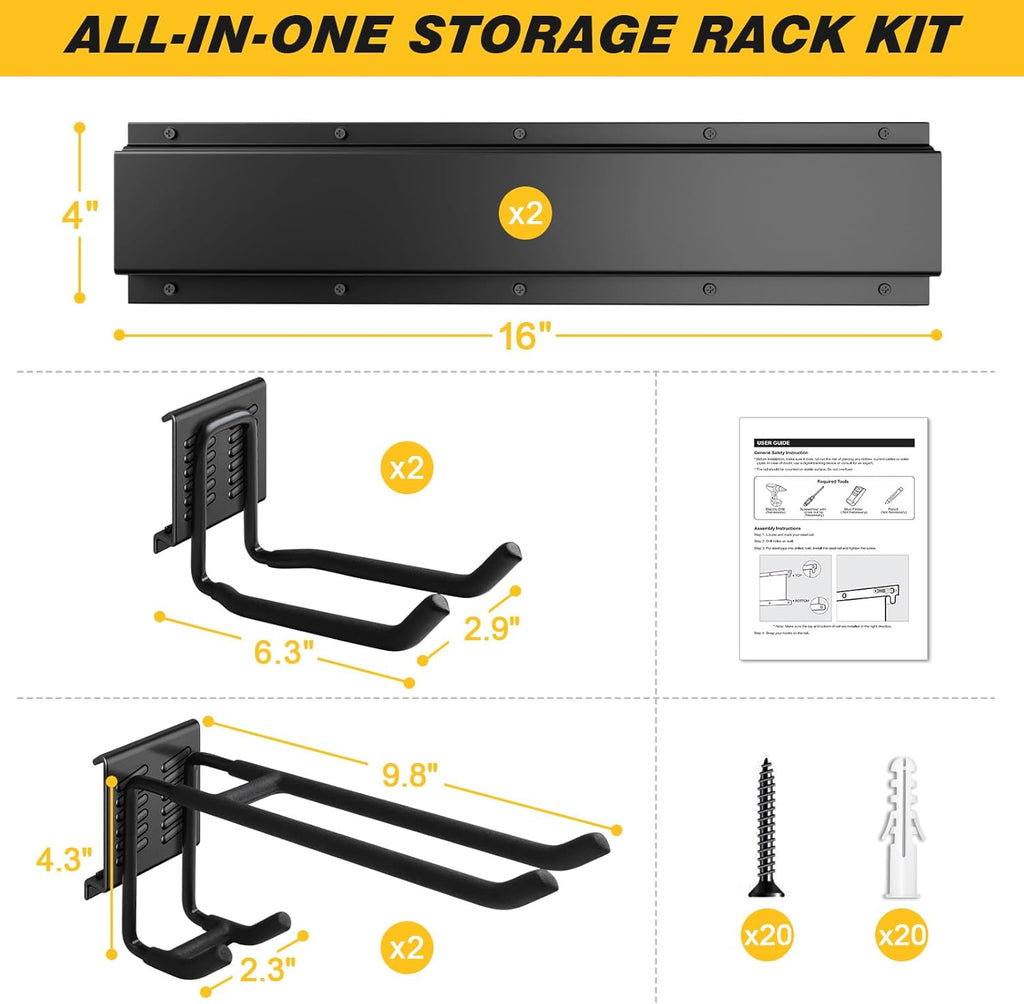 UUP Garage Storage Organizer - 32 Inches Wall Mount Tool Rack with Adjustable Metal Hooks | Heavy Duty 300lbs Capacity