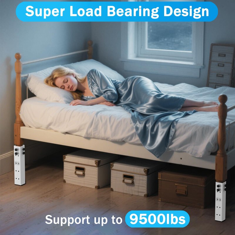 FOROIRON 2025 Up-Grade 4 Pack Carbon Steel Dorm Bed Riser 2.39" Diameter Metal Bed Riser Tall Bed Riser for Dorm Wooden Bed Frame Table Adjust Height 3.2", 5.1", 8.1",11.2" (for Bed Leg 1.5-2.3")