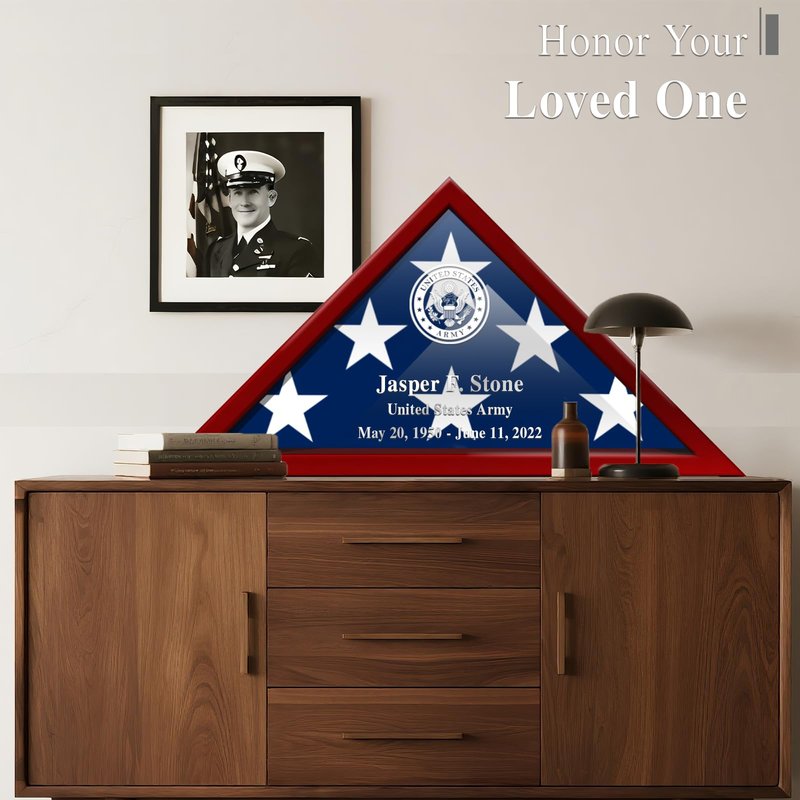 ELEDUME DIY Flag Display Case for 5*9.5’ Folded Burial Flag, Tempered Glass Front Military Shadow Box, Solid Wood Memorial Flag Frame Display case for American Veteran, Custom Letters and Logos