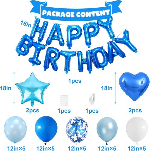Blue Birthday Decorations by [Brand Name] - Happy Birthday Balloons & Polka Dot Confetti | Perfect for Boys' Parties