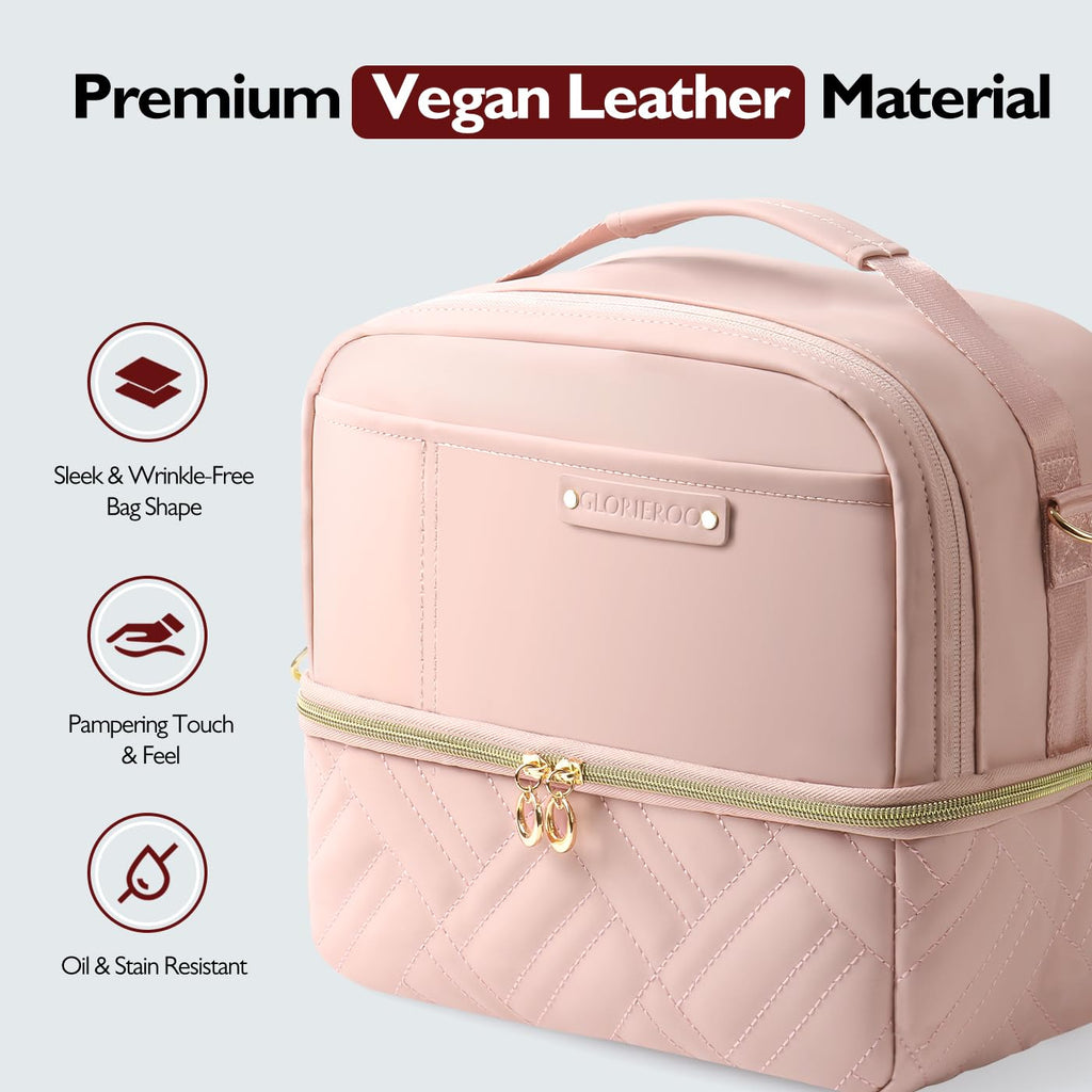 GLORIEROO Lunch Box Bag Women Girls - Double Deck Vegan Leather Insulated Waterproof Leakproof Cooler for Work Travel Picnics - Back to School Teacher Mothers Day Christmas Birthday Gifts