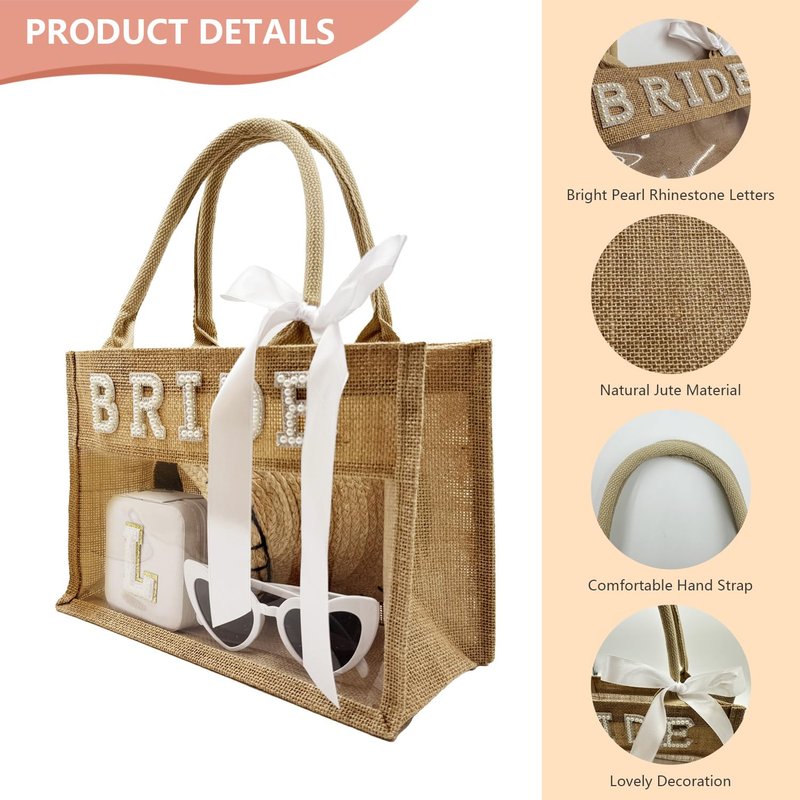 WAFOIRO Bride Tote Bag Bride to be Beach Bag with Pearl Rhinestone Letters Bachelorette Party Bridal Shower Wedding Honeymoon Gift Bag(Mini)