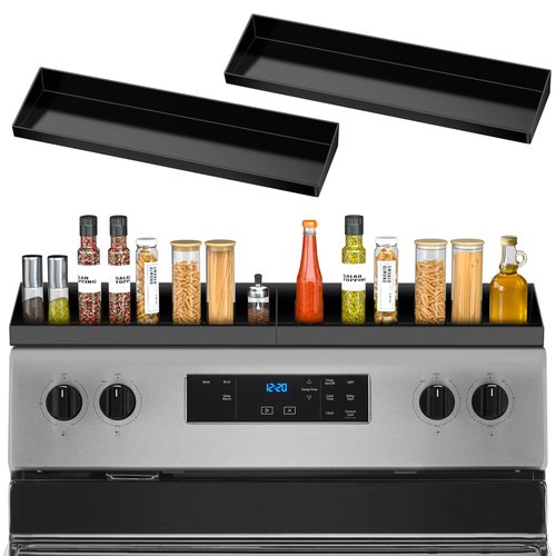 Mordx 30" Magnetic Stove Top Shelf Spice Rack,2 Pack 15" kitchen Seasoning Organizers Storage Gadgets Spice Rack Over The Stove Shelf Metal,Only For Flat Top Stove (Black)