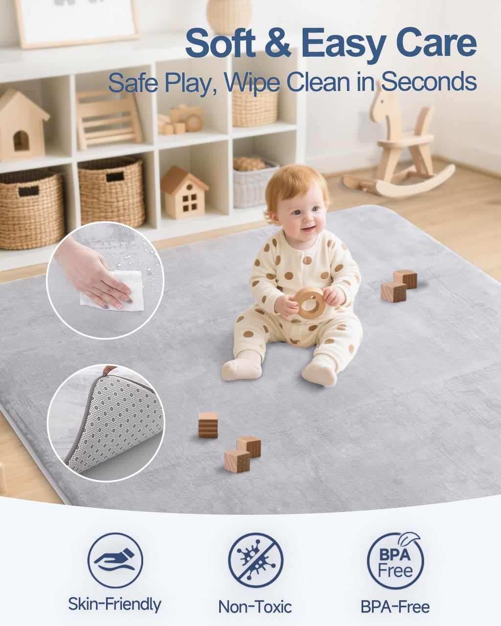 SEPARO Thick Baby Play Mat - Ultra Soft Foam Tummy Time Mat | Non-Slip Cushioned 50x50 Grey