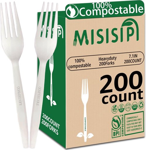 Misisipi 200 Pcs Heavy-Duty Compostable Forks | Eco-Friendly Biodegradable Tableware Set