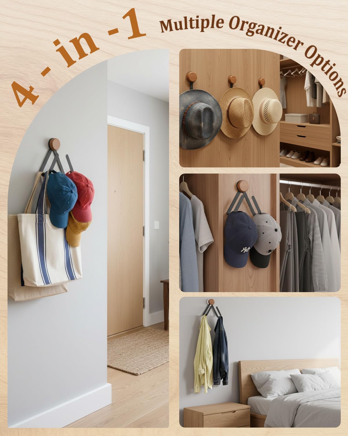 Skiennix Hat Rack - Stainless Steel Baseball Cap Organizer | Adhesive Wall Storage for 25 Hats