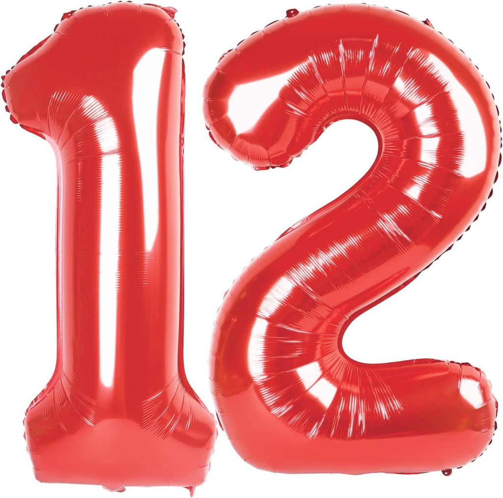 Skiennix 40-Inch Red Number Balloon - Large 12 Birthday Decoration for 12th & 21st Celebrations