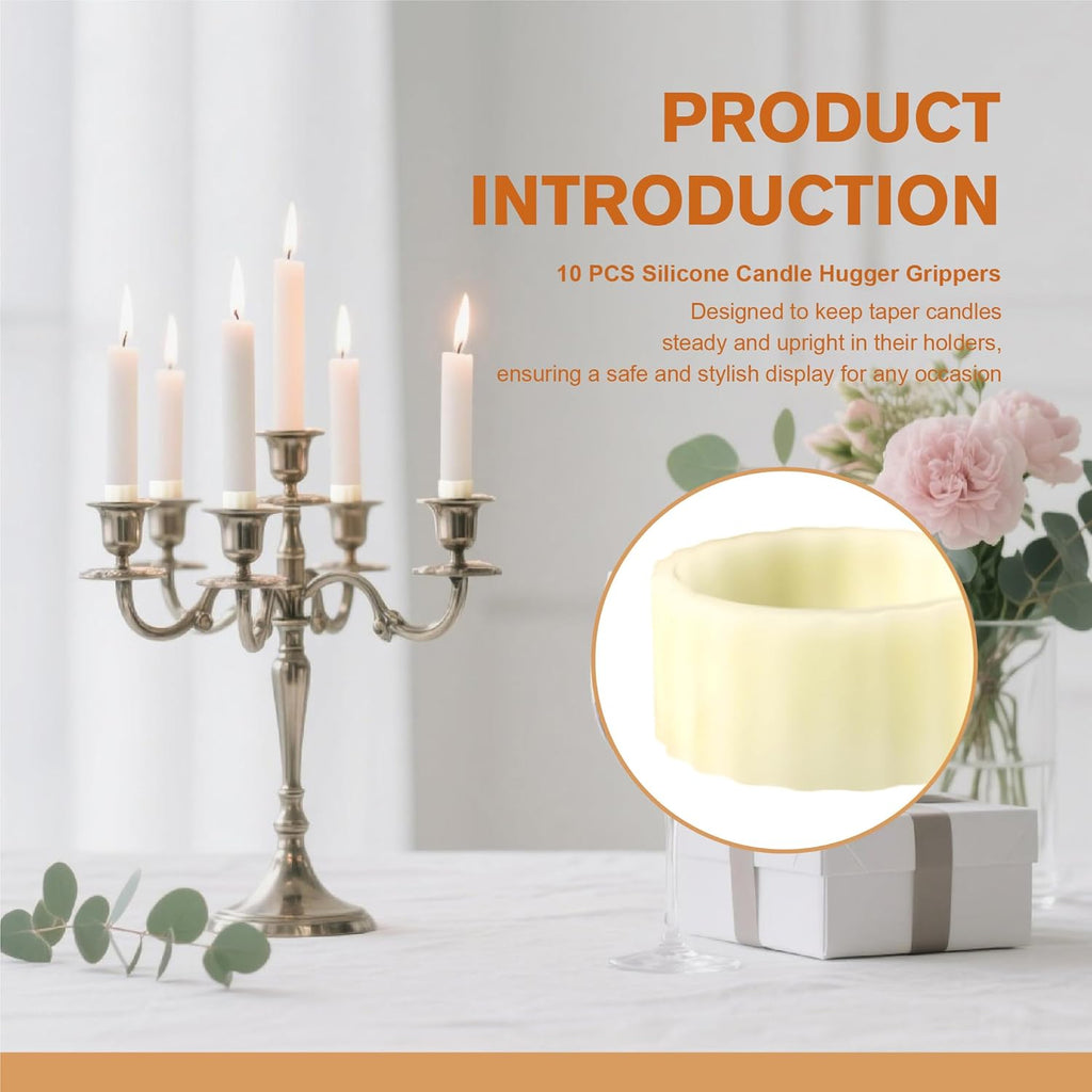 Skiennix Silicone Candle Grippers - 10-Pack Taper Candle Holders for Weddings & Home Decor | White