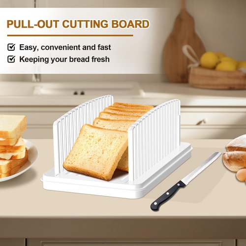 Kiss Core Upgrade Pull Out Bread Slicer for Homemade Bread, Foldable Bread Slicing Guide,Removable Cutting Board, Slice Evenly, Bread cutter slicer Suitable for Bread Making Supplies
