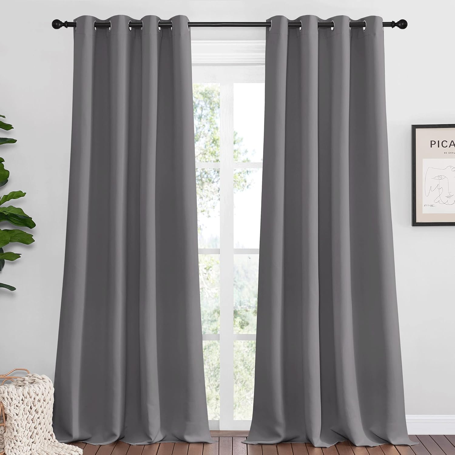 NICETOWN Blackout Curtains - Energy Saving Thermal Insulated Draperies | 55" x 108", Grey, 1 Pair