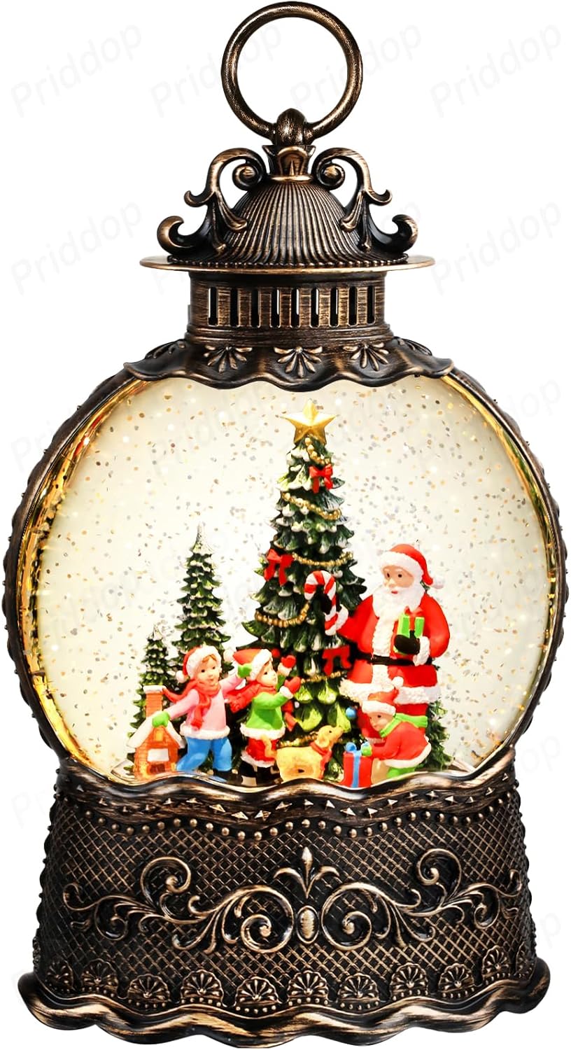 Priddop Santa Snow Globe | Musical Christmas Decoration with Glitter Snowfall - 10.6 Inch