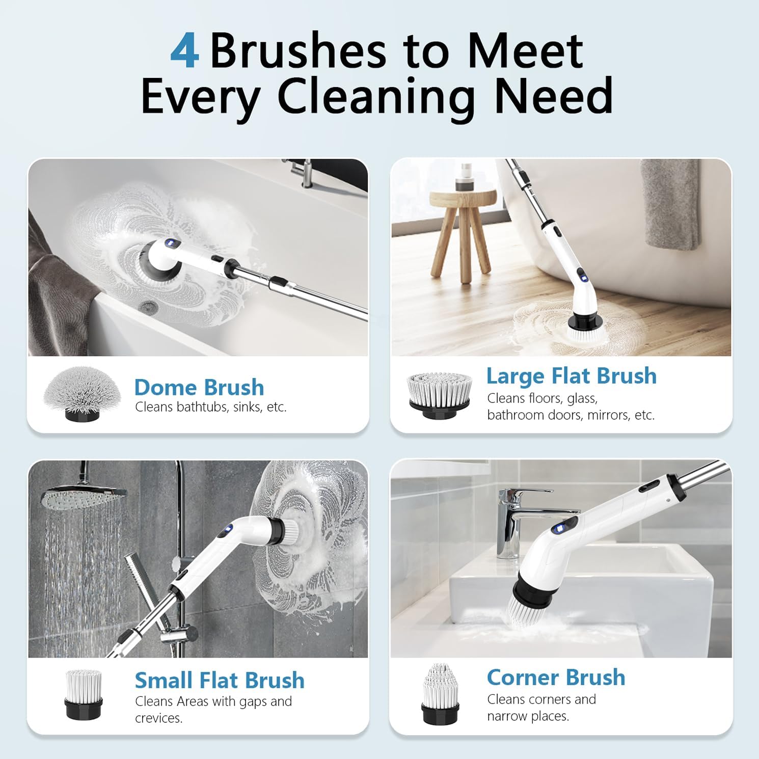 TUYU Electric Spin Scrubber - Cordless IPX7 Waterproof Bathroom Cleaner with Adjustable Handle | Power LCD Display