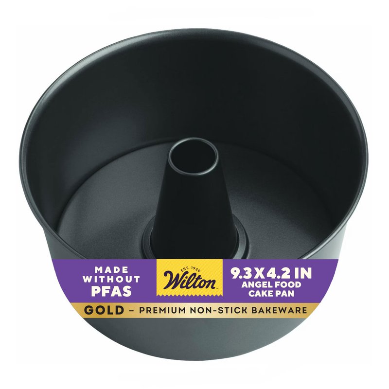 Wilton Gold Non-Stick 9.37 in. Angel Food Tube Cake Pan, Cold-Rolled Steel Bakeware, Made without PFAS, Packaging May Vary