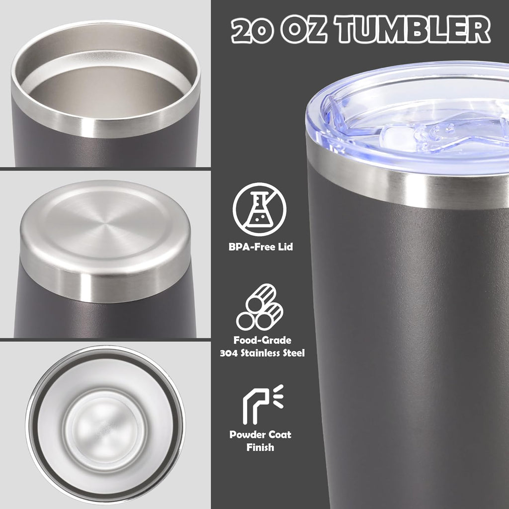 Skiennix 20oz Stainless Steel Tumbler - Vacuum Insulated Travel Mug for Hot & Cold Drinks, Grey