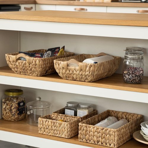 FairyHaus Wicker Baskets - Hand Woven Water Hyacinth Storage Baskets Set of 2 | Small Organizing Baskets 14.96x10.04x4.73