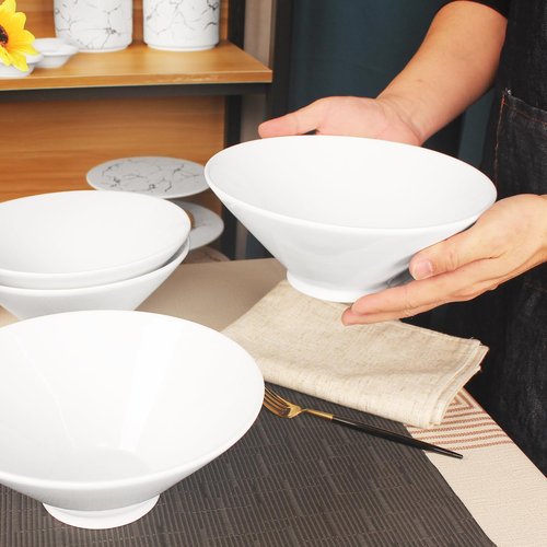 Creativity Home Japanese Style Ramen Bowls 30 oz, Ceramic Lamian Noodles Soup Bowls Set of 4, Large Soup Bowls for Salad, Pasta, Pho Thai Miso Udon Soup Noodles or Asian Food 8.9 Inch