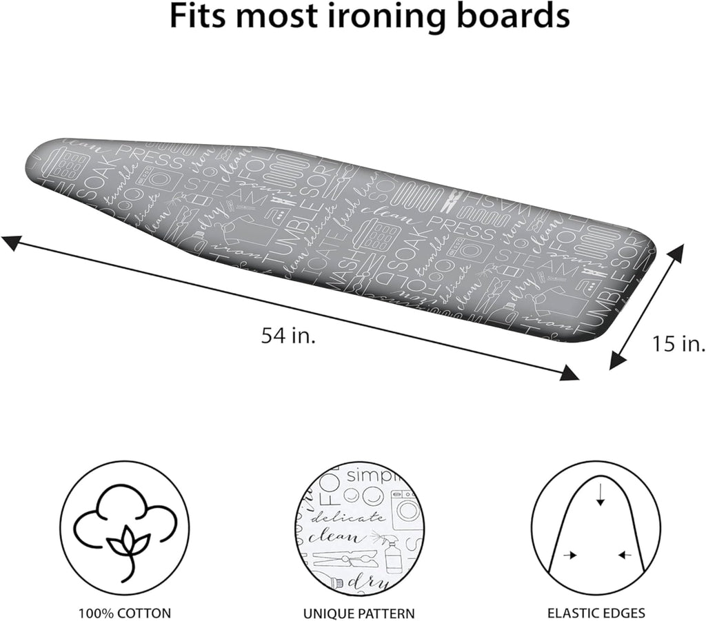 Scorch Resistant Ironing Board Cover by Simplify - Thick Cotton Padding | Stretch Elastic Fit | Grey