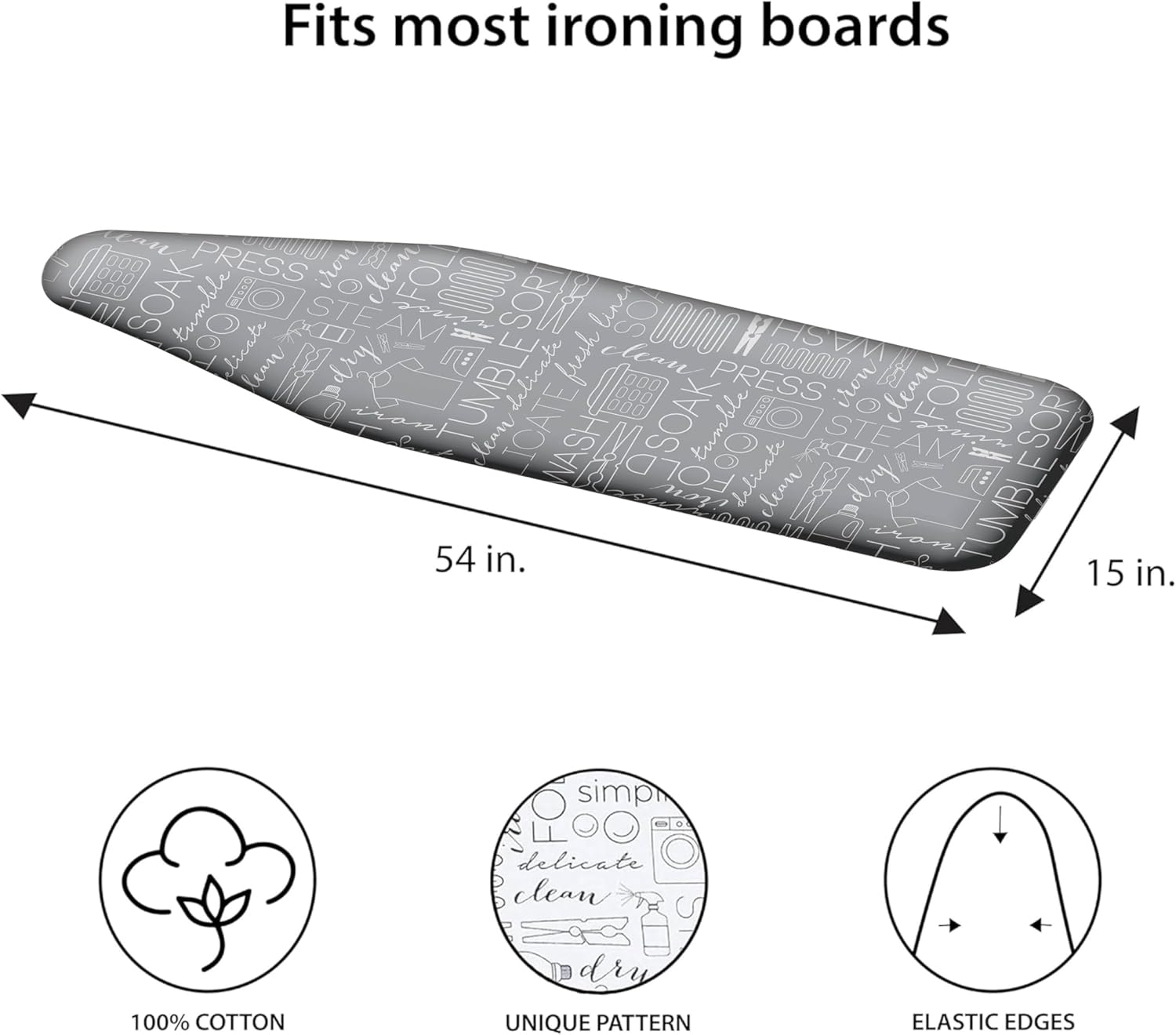 Scorch Resistant Ironing Board Cover by Simplify - Thick Cotton Padding | Stretch Elastic Fit | Grey