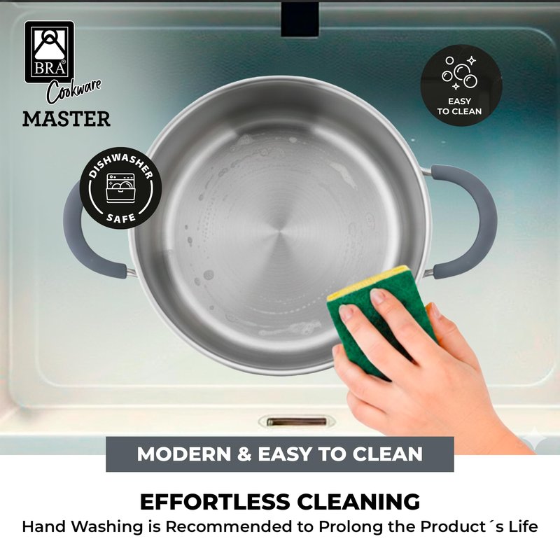 BRA COOKWARE Master Stainless Steel Stock Pot w/Glass Lid | 8 Inch 2.4 Quart Premium 18/10 Cooking Pot | PFAS Free Deep Pot | Silicone Coated Handles | All Cooktops (incl. Induction) | Shiny Finish