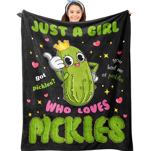 Jepufo Pickle Gifts Blanket, Funny Pickles Gift for Kids, Just a Girl Who Loves Pickles, Best Pickle-Lovers Present Birthday Christmas Ideas Blanket 50"X60"