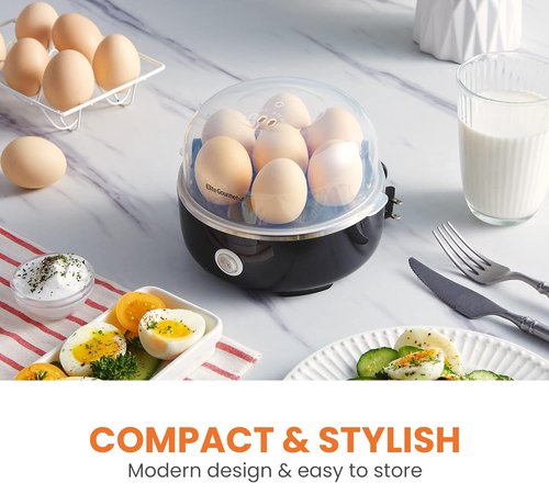Elite Gourmet Easy Egg Cooker - Electric 7-Egg Capacity with Auto Shut-Off & Measuring Cup | Classic Black