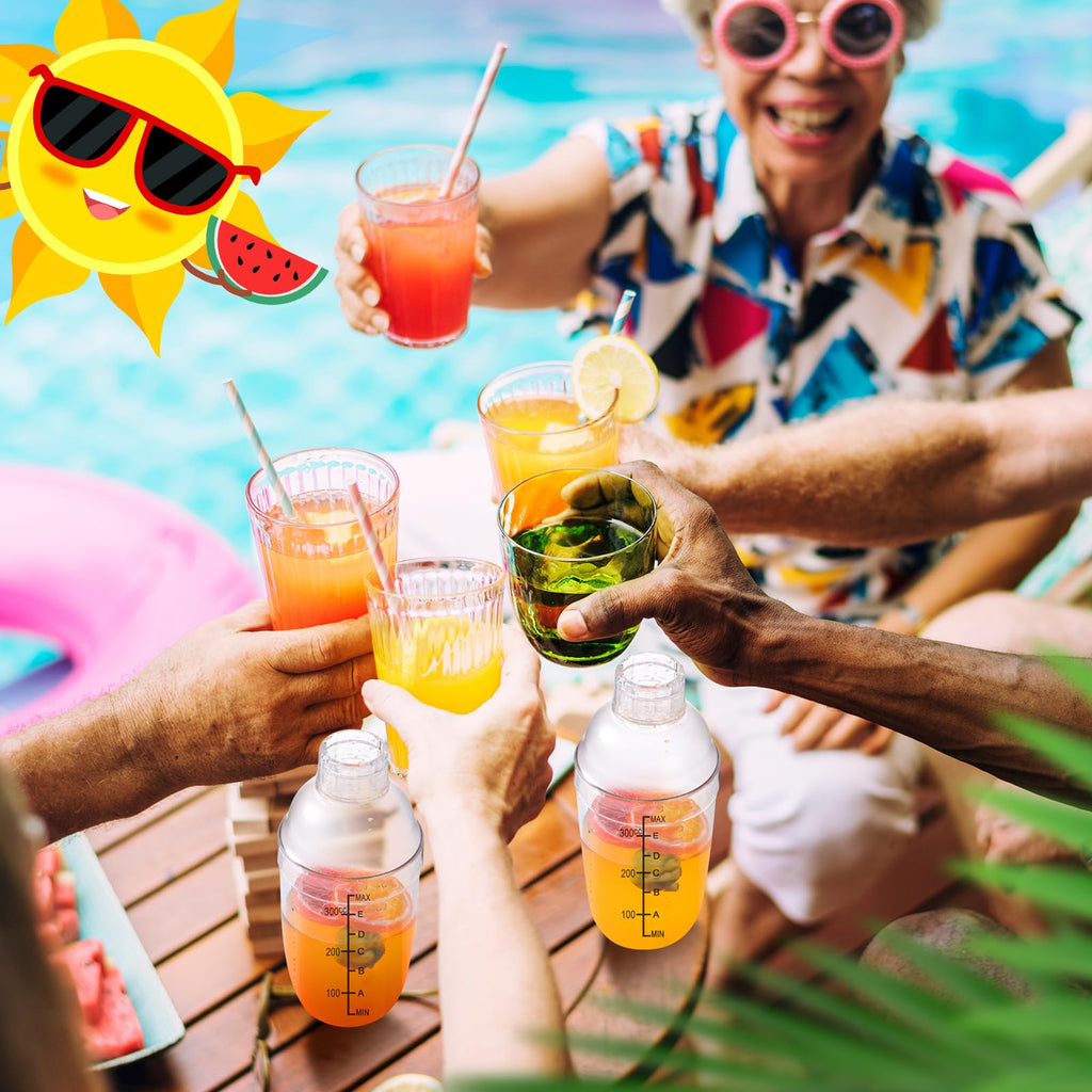 Lallisa 30 Pcs Plastic Cocktail Shaker Set 12 oz Drink Mixer Clear Shaker Cup with Measurements Scales and Strainer Plastic Mixing Tool for Tea Coffee Bar Bubble Milk Christmas Gift