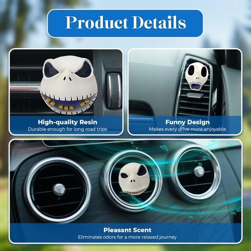 GENANY 3D Resin Horror Skellington Car Air Freshener - Spooky Vent Clip for Movie Fans | Unique Gothic Gift