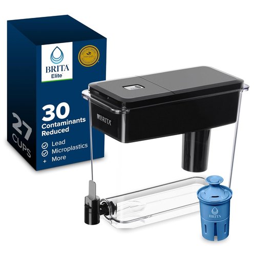 Brita 27-Cup Water Filter Dispenser - Elite Filter Removes 99% Lead & 30 Contaminants | BPA-Free, Black