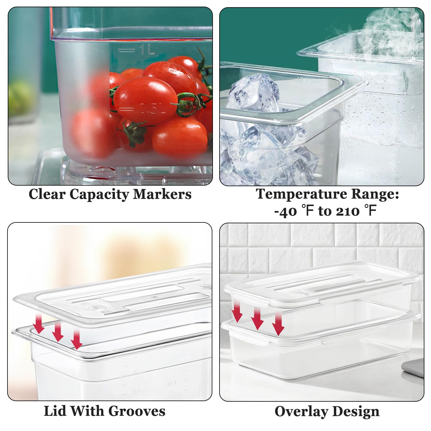 CTJ 6 Pack NSF Food Pans with Lids 1/6 Size, 6'' Deep Commercial Clear Plastic Food Storage Containers Stackable Polycarbonate Hotel Pans for Kitchen Restaurant Food Prep, Freezer-Safe