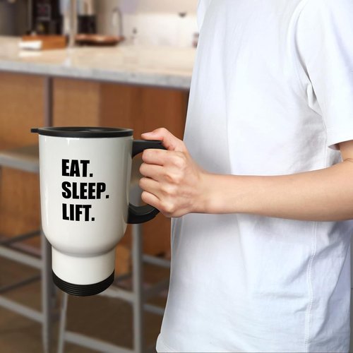 3dRose Eat Sleep Lift Weightlifting Weight Lifting Fitness Body Building Travel Mug, 14-Ounce, Stainless Steel