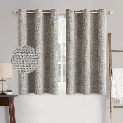 MIULEE 100% Blackout Linen Textured Curtains - Thermal Insulated Warm Taupe | 42 x 63 Inch (2 Panels)