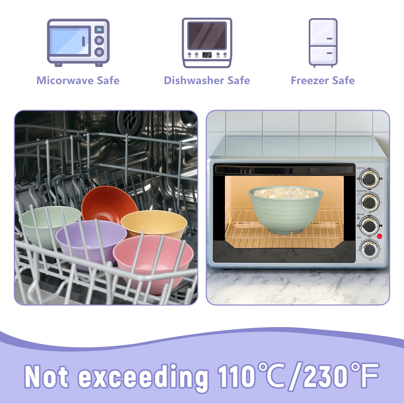 ZENGABIA Cereal Bowls, 34 Oz Large Wheat Straw Dinnerware Sets of 6 with Spoon, Unbreakable Plastic Soup Bowls Reusable Microwave Dishwasher Safe for Salad Noodle Kitchen Breakfast, Multicolor