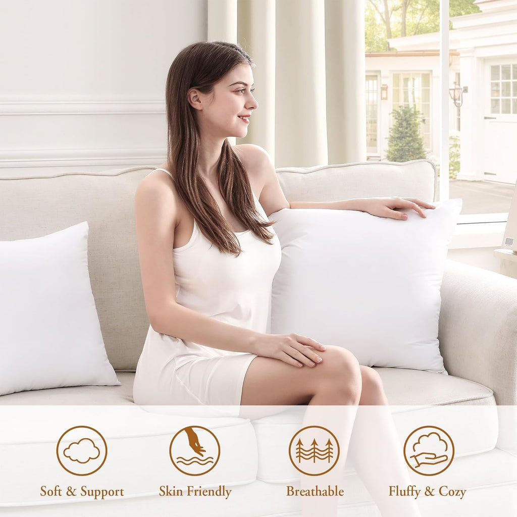 Puredown® Pillow Inserts - Fluffy Plush Square Sham Stuffers Set of 2 | Down Alternative for Couch & Home Decor
