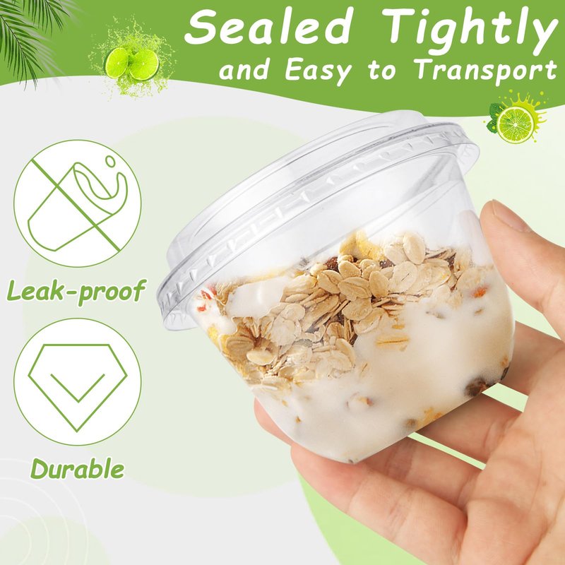 LOPYXBR 100 PCS 10 Oz Plastic Parfait Cups with Flat Lids Disposable Dessert Cups with Lids Clear Plastic Fruit Cups Snack Cups with Lid for Iced Cold Drinks,Cake, Fruit, Parfait, Pudding