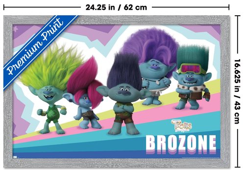 Trends International Trolls: Band Together - Brozone Wall Poster, 22.4L x 14.7W, Gray Framed Version
