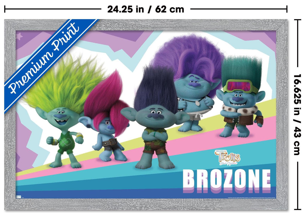Trends International Trolls: Band Together - Brozone Wall Poster, 22.4L x 14.7W, Gray Framed Version