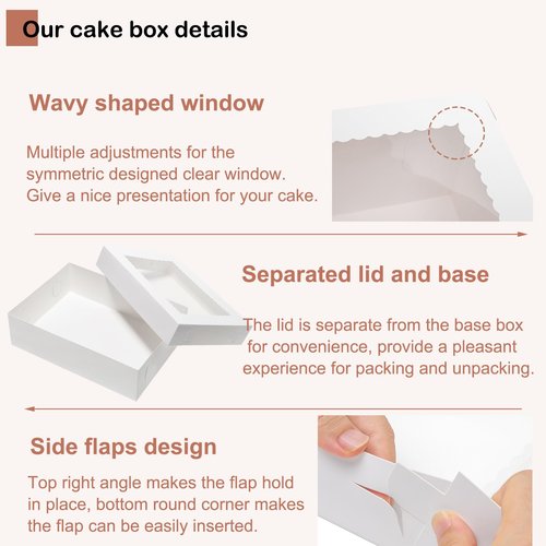 Mefleet 10pcs 19x14x4 Half Sheet Cake Boxes with Window Rectangle 1/2 Sheet Bakery Boxes for Pastry Baking Cake, Cupcakes, Donuts, Cookies, Pie Treat Packaging White Large