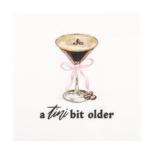 100Pcs Espresso Martini Party Napkins A Tini Bit Older Disposable Paper Napkins Martini Pink Bow Luncheon Cocktail Napkins for Martini Bachelorette Birthday Weenies and Tinies Party Supplies