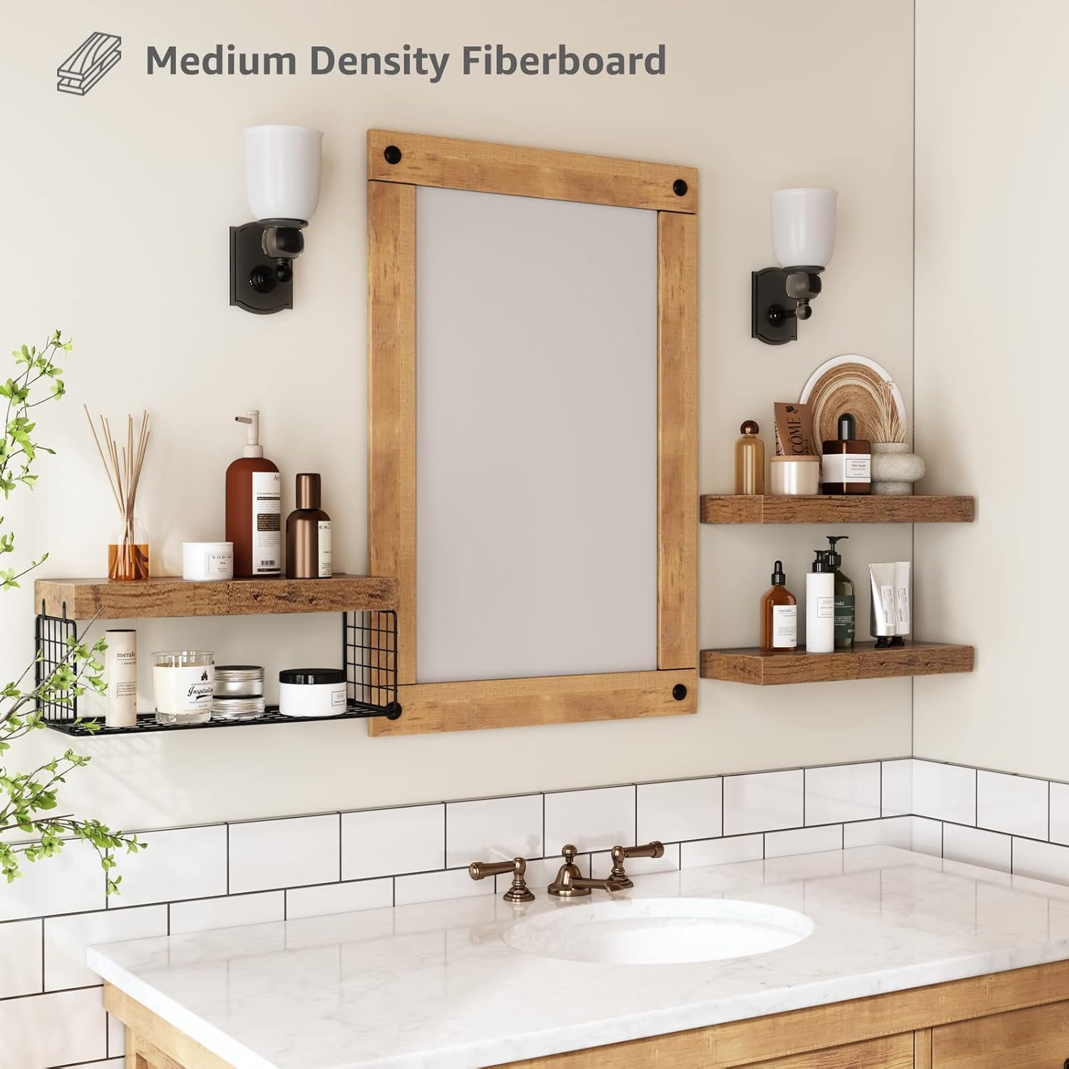 QEEIG Bathroom Shelves - Over Toilet Wall-Mounted Floating Storage | Rustic Brown Set of 3, 16 Inch