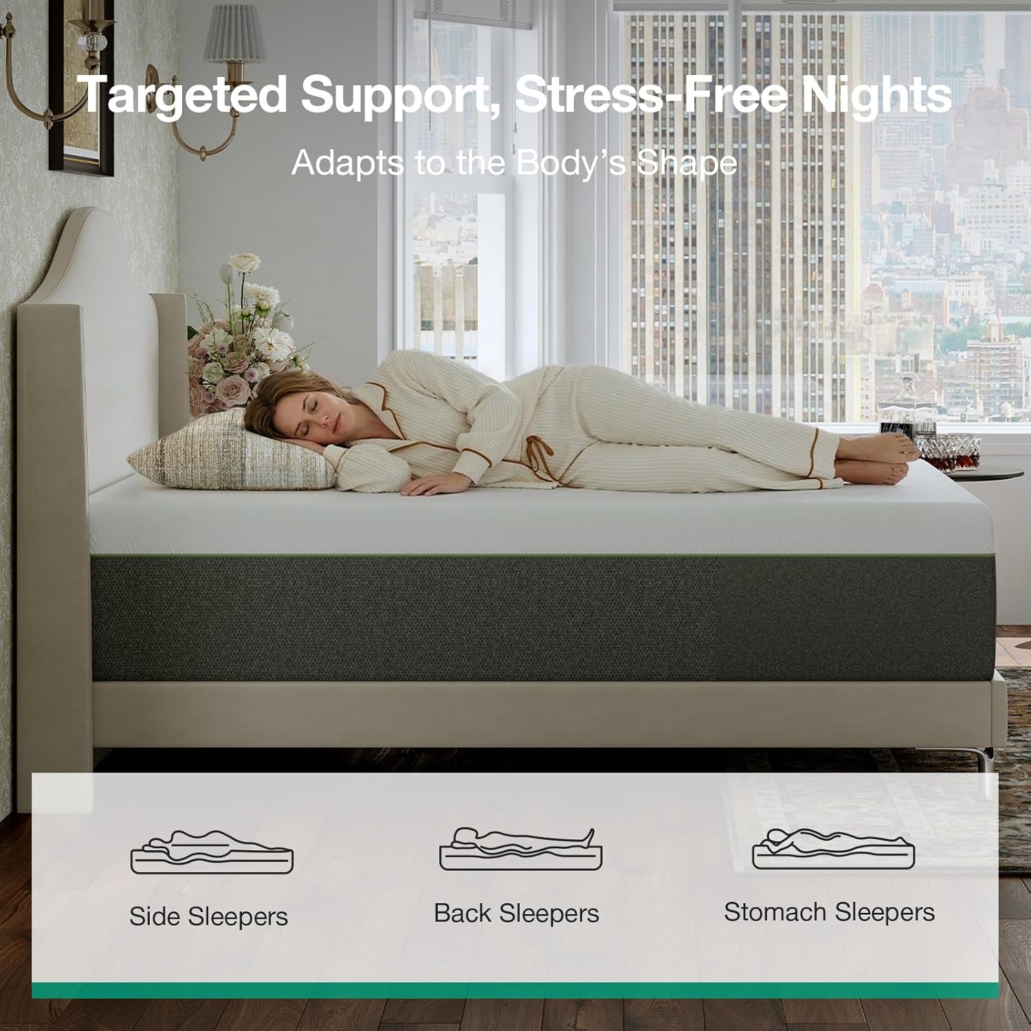Novilla Bliss Green Tea Mattress - 12 Inch Gel Memory Foam Queen Size for Hot Sleepers | Cool Comfort & Back Pain Relief