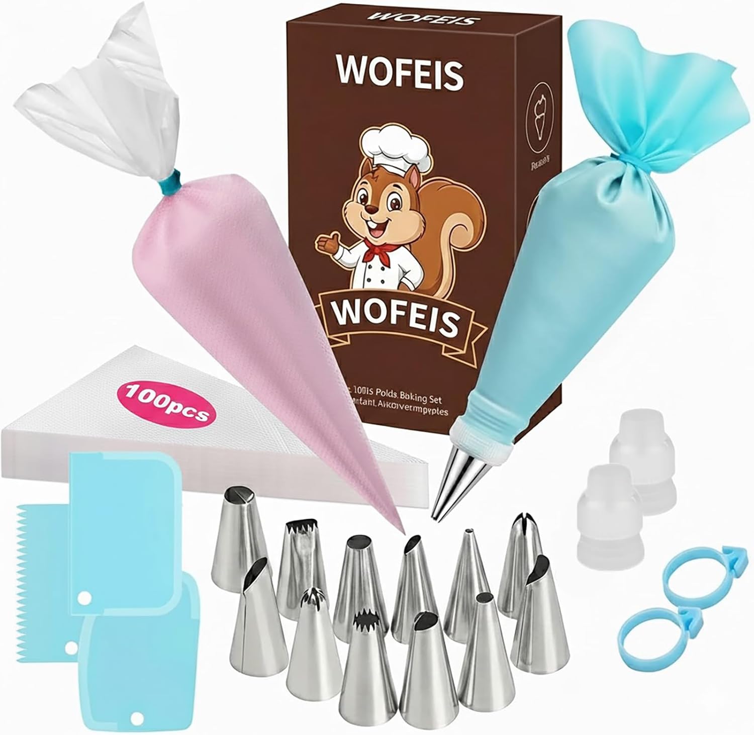 Skiennix 120-Pc Cake Decorating Kit - Piping Bags, Reusable Icing Bags, Frosting Tips & More