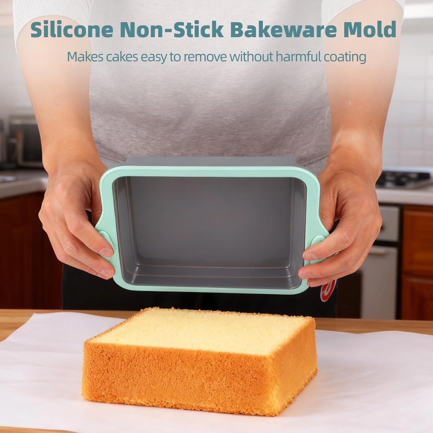 Skiennix Silicone Baking Pan Set - 4PCS Nonstick Stackable Pans with Grip Handles & Metal Reinforcement | Ideal for Muffins, Loaves, Cakes