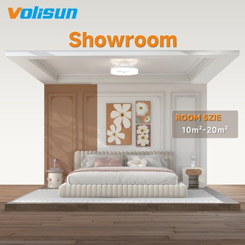 VOLISUN Low Profile Ceiling Fans with Lights and Remote, 15.7in Fandelier Ceiling Fan with Light, 3000K-6500K Dimmable Bladeless LED Fan Light, White Flush Mount Ceiling Fans with Lights for Bedroom