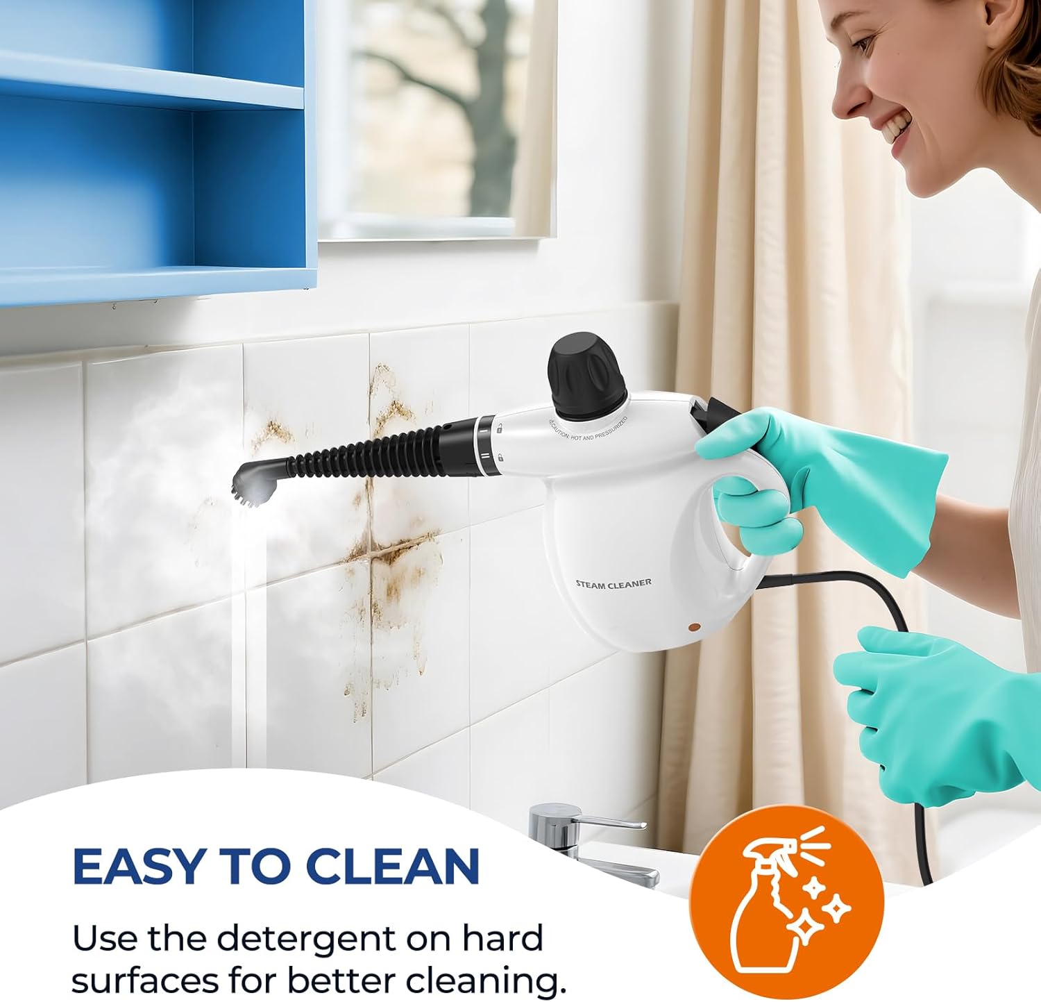 Skiennix Steam Cleaner - Pressurized Handheld 13-Piece Multi-Purpose Deep Cleaning Tool | Portable White Steamer for Home, Car, and Upholstery