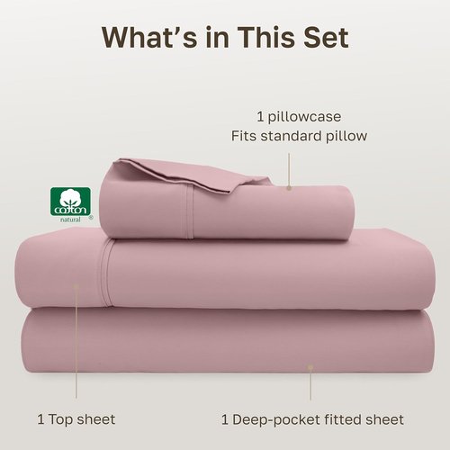 California Design Den 100% Cotton Twin Size Sheet Set - 400 Thread Count, Award-Winning Sateen Finish in Mauve