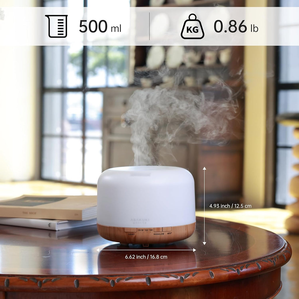 ASAKUKI Essential Oil Diffuser - 500ML Aromatherapy Humidifier with Remote Control & 7 Color LED Lights | Perfect Gift for Mom (Yellow)