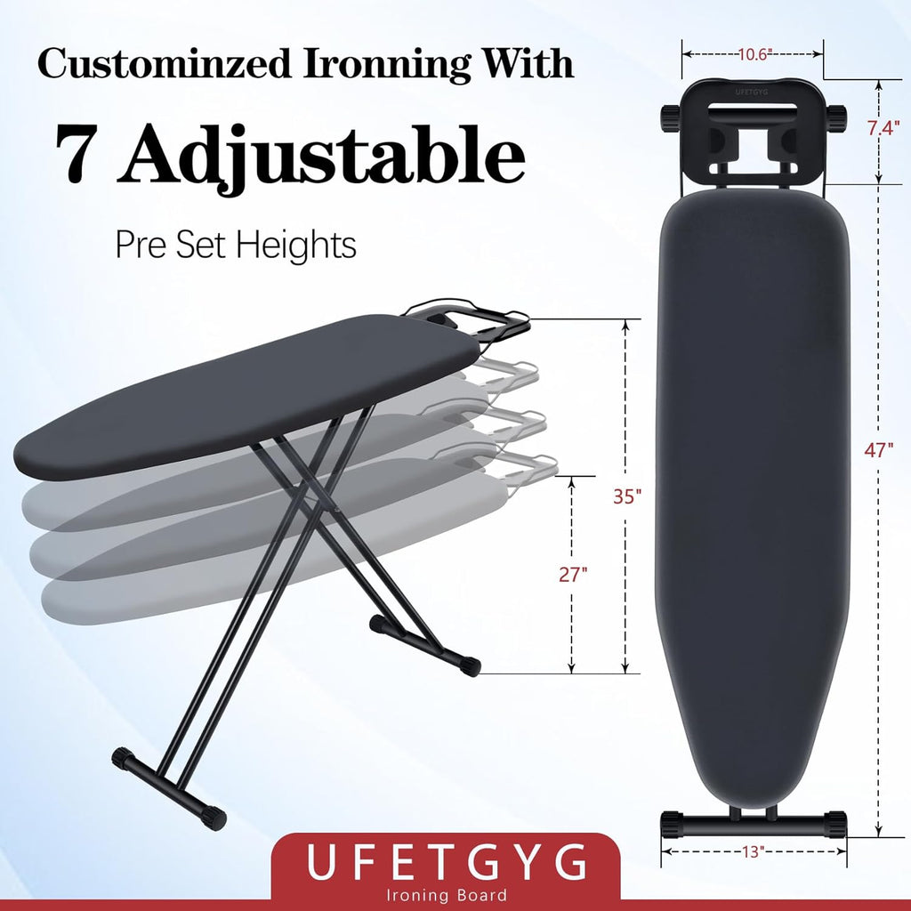 UFETGYG Ironing Board - Height Adjustable Metal Panel | 43" x 13" | Heat Resistant & Heavy Duty Design