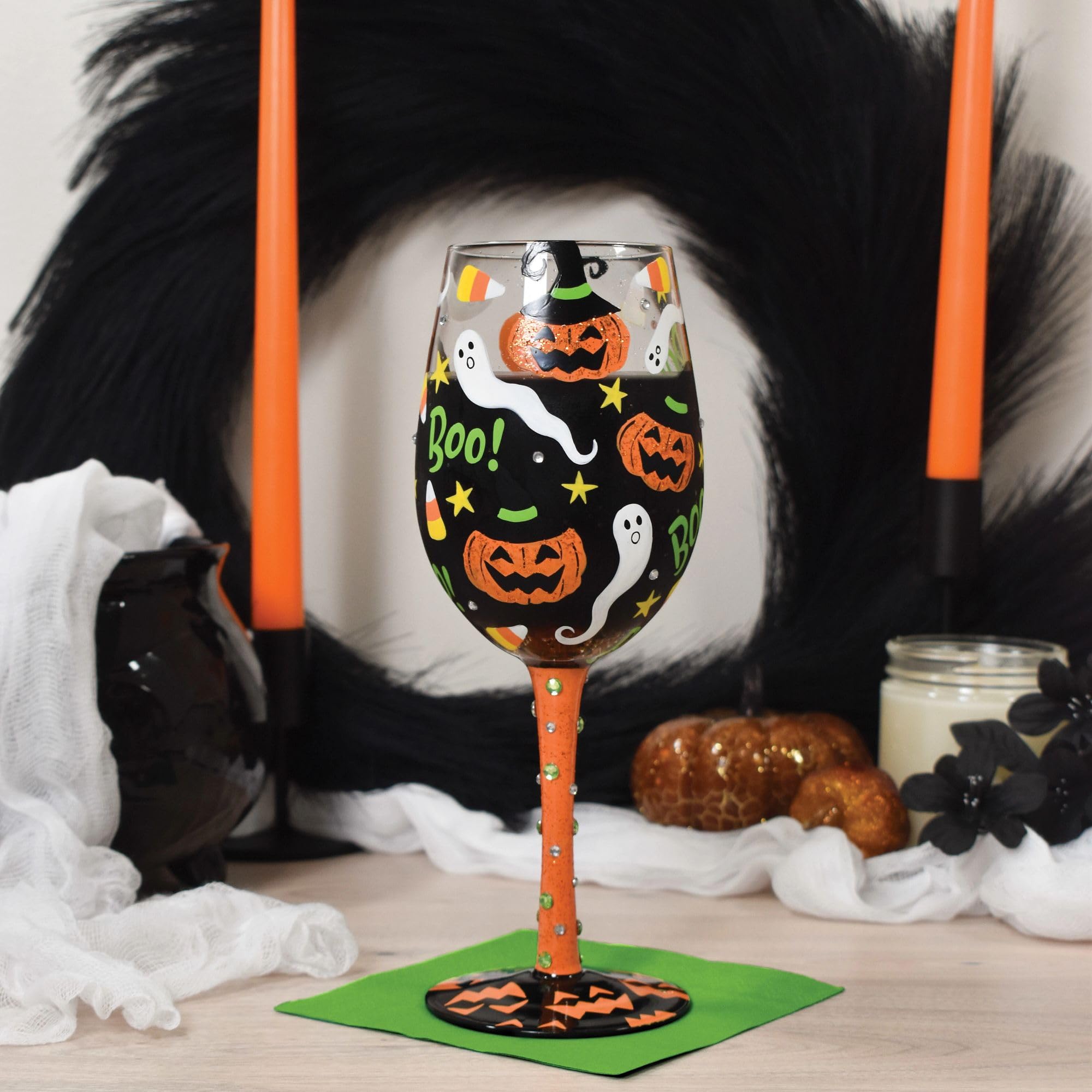 Enesco Lolita Halloween Spook-Tacular Hand-Painted Artisan Wine Glass, 15 Ounce, Multicolor