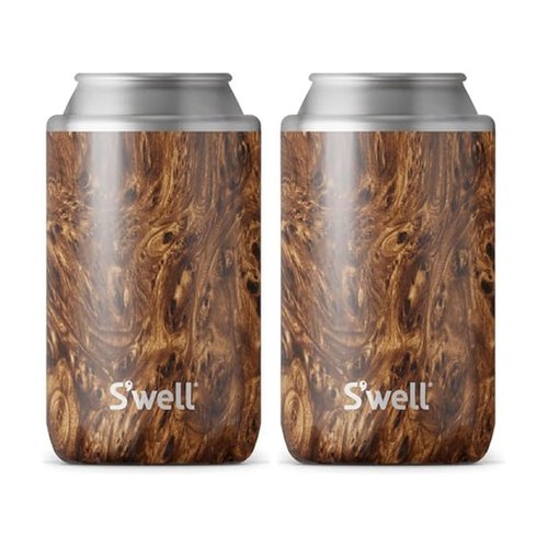 S'well Stainless Steel Drink Chiller, Fits 12oz Cans and Bottles, Teakwood, Triple Layered Vacuum Insulated Container Keeps Drinks Cold for Up To 6 Hours, BPA Free (Pack of 2)